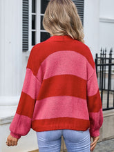Load image into Gallery viewer, Striped Open Front Dropped Shoulder Cardigan