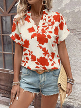 Load image into Gallery viewer, Flower Notched Short Sleeve Blouse