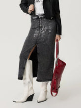 Load image into Gallery viewer, Slit Midi Denim Skirt with Pockets