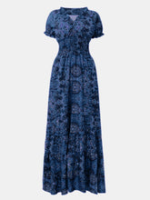 Load image into Gallery viewer, Full Size Smocked Printed V-Neck Short Sleeve Dress