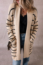 Load image into Gallery viewer, Stripe Shawl Neckline Open Cardigan with Pockets