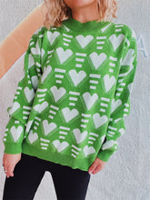 Load image into Gallery viewer, Heart Contrast Long Sleeve Dropped Shoulder Sweater
