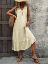Load image into Gallery viewer, Ivy Lane Decorative Button Notched Sleeveless Dress