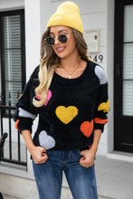 Load image into Gallery viewer, Heart Pattern Round Neck Long Sleeve Sweater