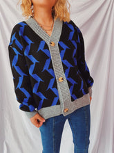 Load image into Gallery viewer, Contrast Trim Geometric V-Neck Long Sleeve Cardigan