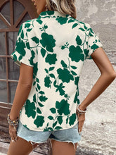 Load image into Gallery viewer, Flower Notched Short Sleeve Blouse