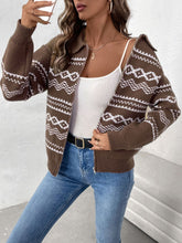 Load image into Gallery viewer, Perfee Geometric Zip Up Collared Neck Long Sleeve Cardigan