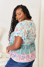 Load image into Gallery viewer, Floral Tie Neck Short Sleeve Blouse