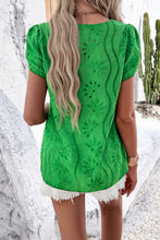 Load image into Gallery viewer, Eyelet Round Neck Petal Sleeve Blouse