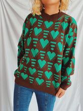 Load image into Gallery viewer, Heart Contrast Long Sleeve Dropped Shoulder Sweater