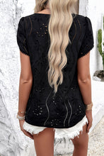 Load image into Gallery viewer, Eyelet Round Neck Petal Sleeve Blouse