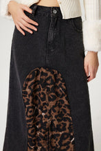 Load image into Gallery viewer, Slit Leopard Midi Denim Skirt
