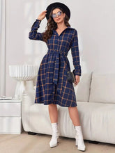 Load image into Gallery viewer, Kassidy Plaid Tie Waist Long Sleeve Dress