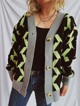 Load image into Gallery viewer, Contrast Trim Geometric V-Neck Long Sleeve Cardigan