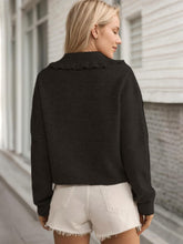 Load image into Gallery viewer, Frill Button Up Collared Neck Long Sleeve Cardigan