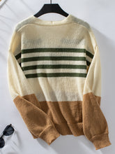 Load image into Gallery viewer, Color Block V-Neck Button Down Long Sleeve Cardigan