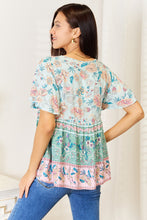 Load image into Gallery viewer, Floral Tie Neck Short Sleeve Blouse