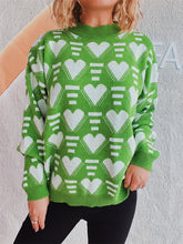 Load image into Gallery viewer, Heart Contrast Long Sleeve Dropped Shoulder Sweater