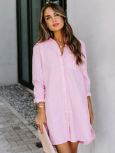 Load image into Gallery viewer, Button Up Collared Neck Long Sleeve Shirt Dress