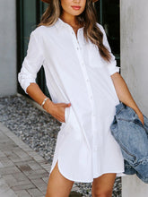 Load image into Gallery viewer, Button Up Collared Neck Long Sleeve Shirt Dress