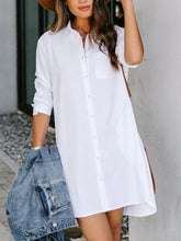 Load image into Gallery viewer, Button Up Collared Neck Long Sleeve Shirt Dress