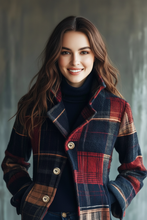 Load image into Gallery viewer, Plaid jacket with model's face visible