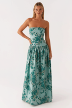 Load image into Gallery viewer, Sage Green Floral Strapless Maxi Dress on Model