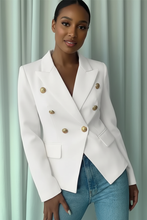 Load image into Gallery viewer, White blazer with model's face visible