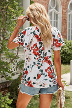 Load image into Gallery viewer, Floral Tie Neck Short Sleeve Shirt