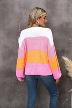 Load image into Gallery viewer, Color Block Round Neck Dropped Shoulder Sweater
