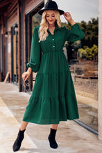 Load image into Gallery viewer, Collared Neck Long Sleeve Midi Dress