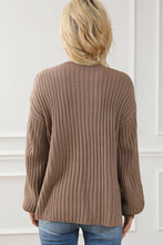 Load image into Gallery viewer, Ribbed Contrast Round Neck Slit Sweater