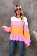 Load image into Gallery viewer, Color Block Round Neck Dropped Shoulder Sweater