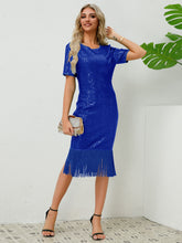 Load image into Gallery viewer, Tassel Sequin Short Sleeve Dress
