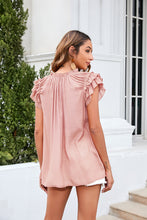 Load image into Gallery viewer, Tie Neck Ruffle Trim Blouse