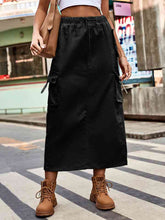 Load image into Gallery viewer, Drawstring Waist Slit Denim Skirt
