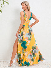 Load image into Gallery viewer, Slit Tied Printed Surplice Dress