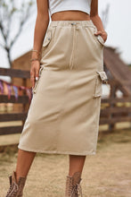 Load image into Gallery viewer, Drawstring Waist Slit Denim Skirt