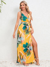 Load image into Gallery viewer, Slit Tied Printed Surplice Dress