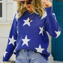 Load image into Gallery viewer, Star Pattern Round Neck Sweater