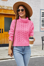 Load image into Gallery viewer, Turtleneck Cable-Knit Long Sleeve Sweater