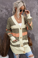 Load image into Gallery viewer, Woven Right Striped Button Down Longline Cardigan with Pockets