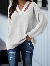 Load image into Gallery viewer, Cutout V-Neck Rib-Knit Sweater
