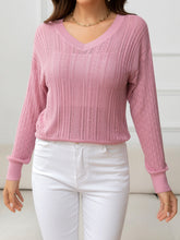 Load image into Gallery viewer, V-Neck Long Sleeve Eyelet Knit Top