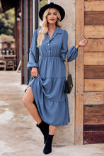Load image into Gallery viewer, Collared Neck Long Sleeve Midi Dress