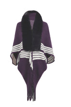 Load image into Gallery viewer, Striped Fringe Detail Long Sleeve Poncho