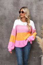 Load image into Gallery viewer, Color Block Round Neck Dropped Shoulder Sweater