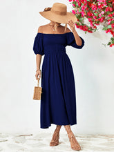 Load image into Gallery viewer, Off-Shoulder Balloon Sleeve Midi Dress