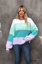 Load image into Gallery viewer, Color Block Round Neck Dropped Shoulder Sweater