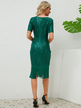 Load image into Gallery viewer, Tassel Sequin Short Sleeve Dress
